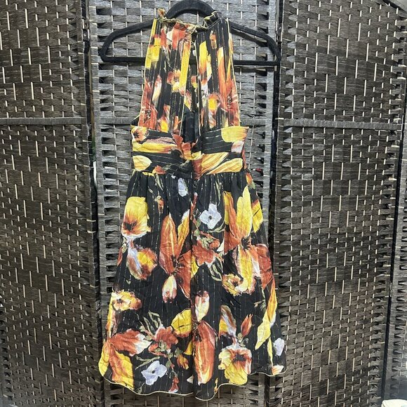 Anna Sui for Anthropologie Halter Dress Black Metallic Silk Floral Size 4 - Picture 9 of 9